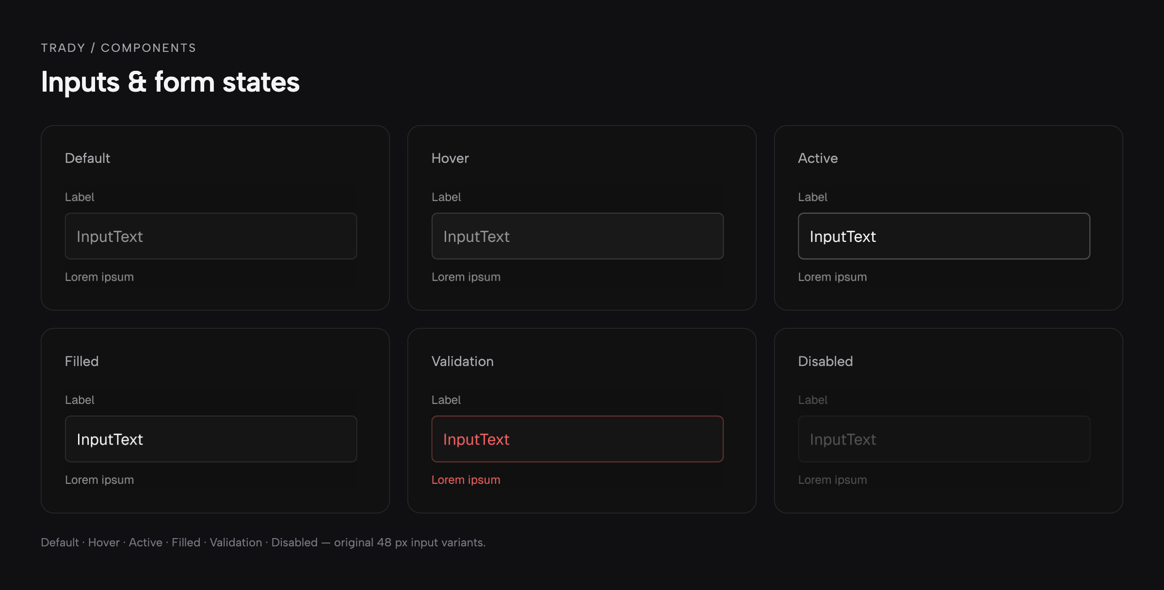 Input and form states from the Trady component library